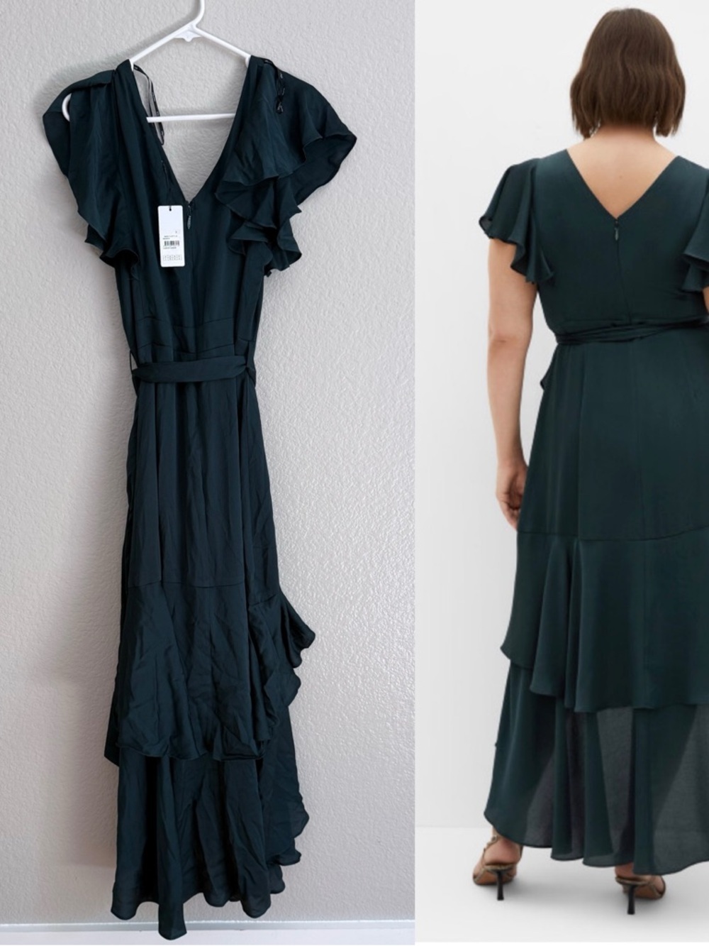 City Chic Plus Size Flirty Jen Maxi Dress green Ruffle Hem High Low - Picture 2 of 6